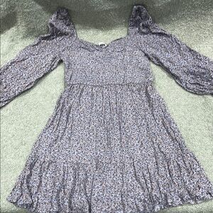 Purple Floral Smocked Long Sleeve Dress